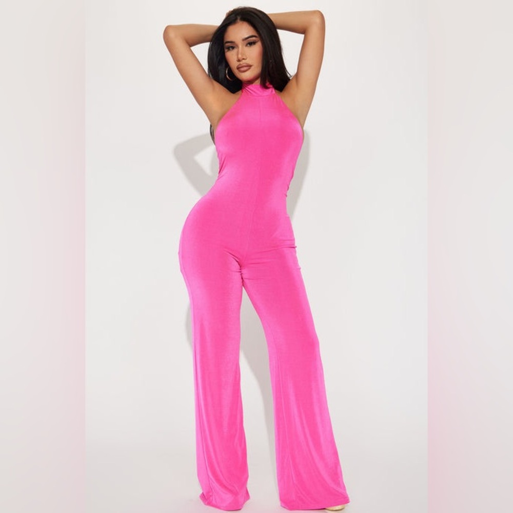 FASHION NOVA Backless Jumpsuit Neon Fuchsia